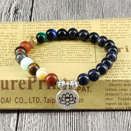 Om Buddha Life Tree Lotus Bracelets for Women 8 Planets Beaded Wrist Yoga Blue Sand Natural Stone Bracelets Men Fashion Jewelry
