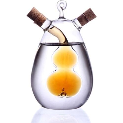 Oil and Vinegar Bottle Dispenser with Wood Removable Cork, Dual Spout, Pouring Funnel, Glass Oil Bottle and Vinegar Container