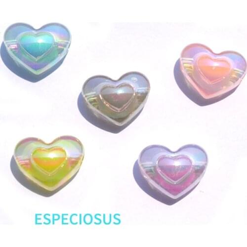 DIY jewelry Accessory glittering Transparent Acrylic Beads 17MM Heart Shape Beads With Mix Color Plated handcraft Findings 30PCS