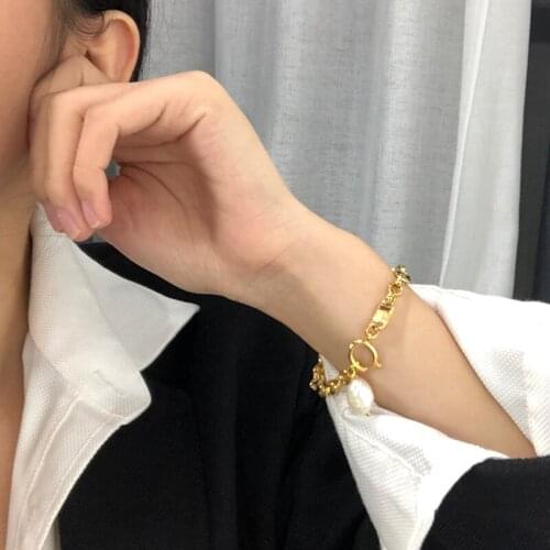 Brass With 18K Gold Real Baroque Pearl Charm Bracelet Women Fine Jewelry Designer T Show Runway Gown Rare INS