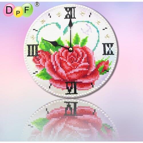 DPF 5D Round diamond Mosaic wall clock Diamond Embroidery Needlework big red peony full Diamond painting Cross Stitch art decor