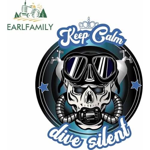 EARLFAMILY 13cm x 10.3cm for Keep Calm Dive Silent Skull Anime Car Stickers Surfboard Scratch-Proof Waterproof Windshield Decal