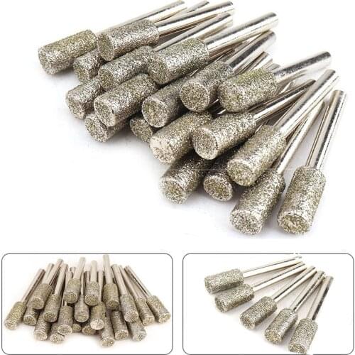 6mm Shank Grit 46 Cylindrical Graphite Polished Diamond Grinding Needle Carving Sintered Mounted Head Stone Engraving Tool