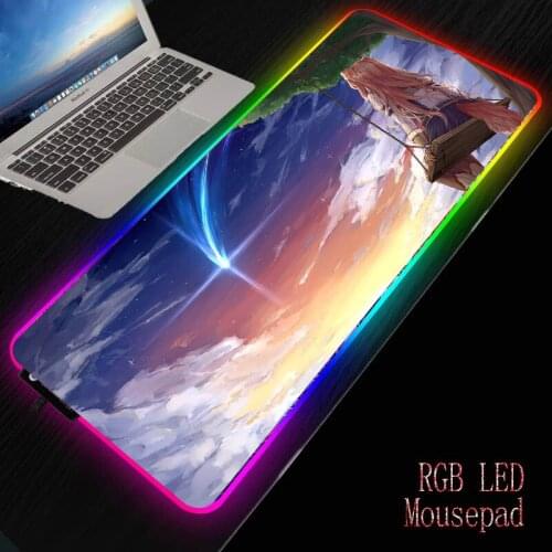 MRGBEST Anime Cute Girl Look At The Sky Gaming Mouse Pad RGB XXL Mouse Pad Game Accessories Led Backlight Keyboard Desk Pads