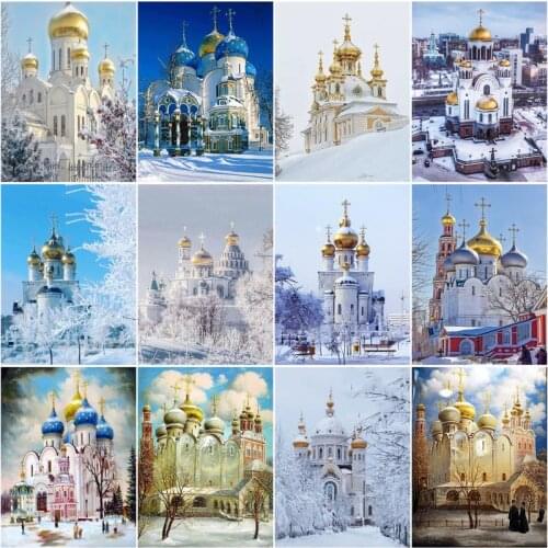 CHENISTORY Frame Picture Diy Oil Painting By Numbers Castle Scenery Acrylic Wall Art Home Decors Coloring By Numbers For Diy Gif