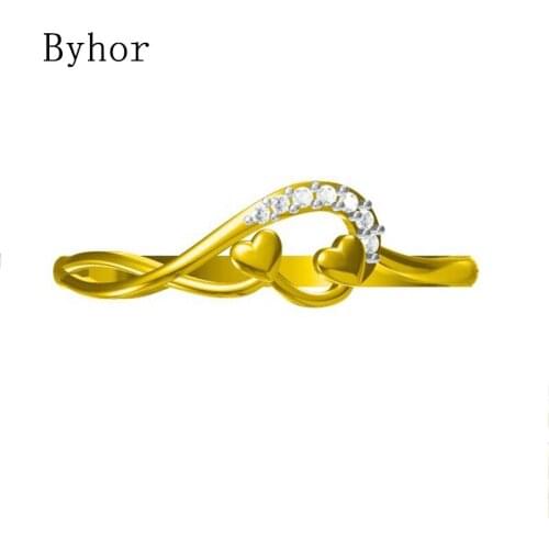 Byhor Solid 14K White+Yellow Gold 0.028ct Natural Diamonds кольцо Fine Jewelry Trendy Wedding 2020 новинка ring Heart кольца