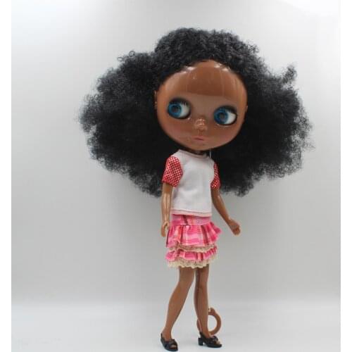 Blygirl Blyth doll Black explosion wavy new skin baby general body 7 joint deep black skin DIY doll can change makeup look