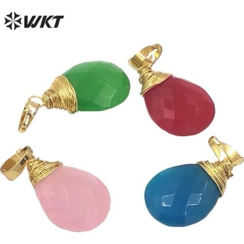 WT-P1568 Colorful Stone Pendants Water Drop Faceted Stone Wire Wrapped Cat Eye Stone Pendant For Necklace Making