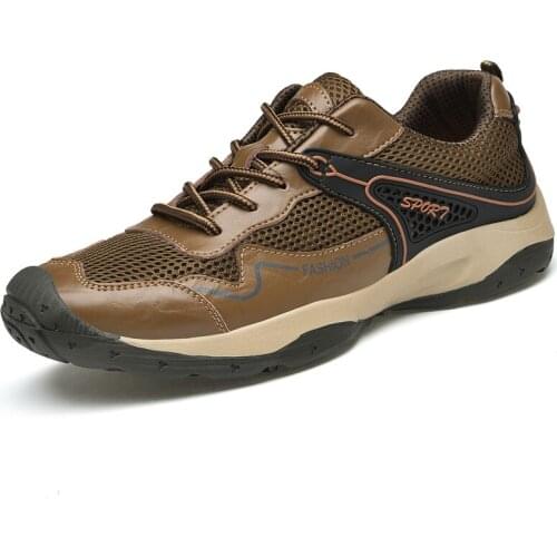 Summer Mens Shoes Mesh Genuine Leather Shoes Size38-45 Breathable Male Casual Sneakers Outdoor Hiking Non-slip Footwear for Men