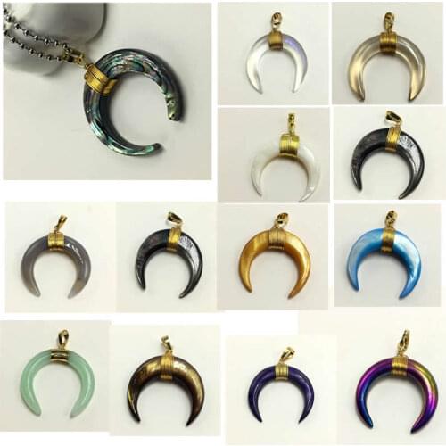 Small Shell crescent pendant Bull Cattle Charm Bead wire wrap charm Pendant for Jewelry Accessories Color Reiki Women Jewelry