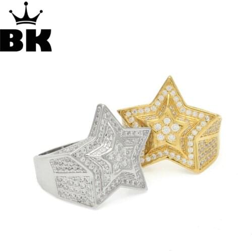 Copper Star Ring Micro Pave Cubic Zircon Pentagram CZ Ring Gold silver color Women Mens Hip Hop Jewelry Drop Shipping