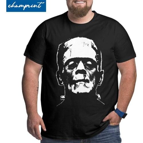 Men T-Shirt Frankenstein Big Tall Tee Shirt Short Sleeve Horror Halloween Monster T Shirt Crew Neck Tops Big Size 4XL 5XL 6XL