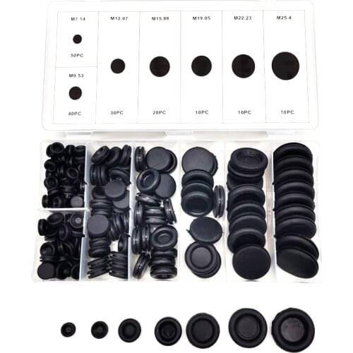 170pcs/box 7 Sizes Mixed Black Rubber Grommet Seals Firewall Hole Plug Set