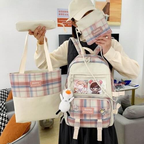 4 Pcs Set School bags For Teenager Girls Kawaii Women Backpack