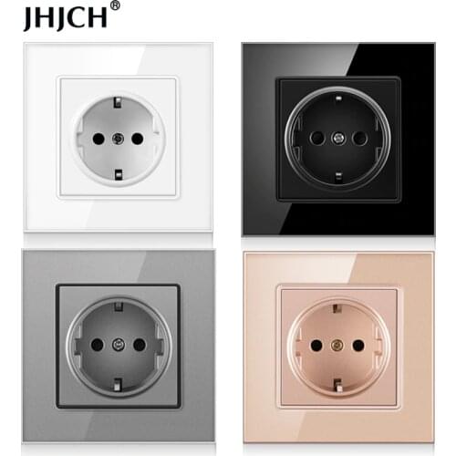 JHJCH wall crystal glass panel power socket plug has been grounded, 16a European standard power socket 86mm * 86mm