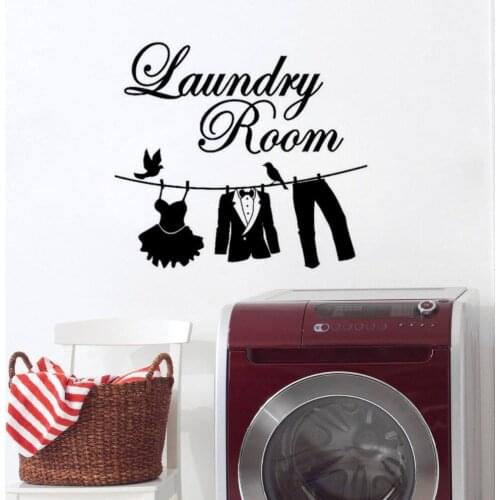 Laundry Room Sign Wall Decals Dress Cloth Panty Design Wall Sticker Laundry Service Vinyl Wall Poster Cloth Rope Murals AJ664