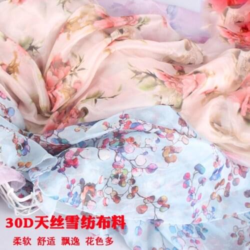 Summer new 30d printed chiffon dress beach skirt long skirt shirt jacquard hanfu chinese lace DIY fabric