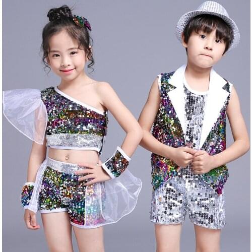 New Childrens Cheerleading Drum Show Jazz Hip Dance Costume Modern Dance Costume Sequins