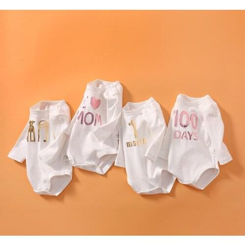 0-24M Newborn Baby Boys Girls Clothes Infant Bodysuits White Long Sleeve O Neck Pure Cotton Playsuits One Piece Toddler Costume