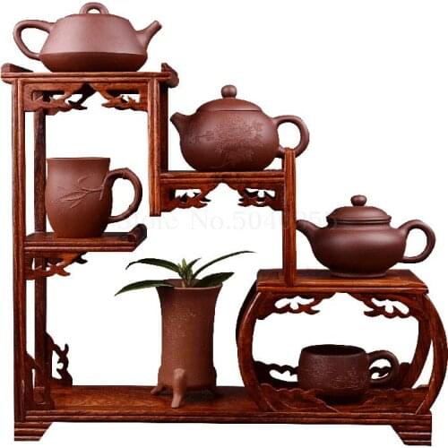 Rosewood ancient solid wood Chinese small teapot rack mahogany display rack modern Duobaoge purple sand pot holder