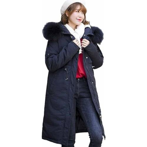 2019 cotton-padded jacket Winter parkas women large size Loose Fur collar hooded student outerwear long down cotton jackets G443