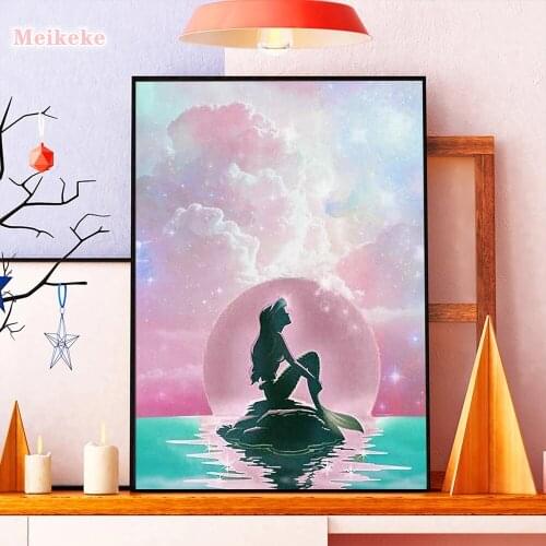 Rosy Clouds and Fish Tail 5D DIY Diamond Painting Kits Full Round Drill Wall Picture Handmade Rhinestones Mosaic Craft Gift