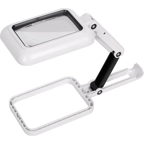 Handheld Magnifier Lighted Magnifying Glass Lens Square Magnifier Freestanding Magnifier with Warm and LED Lights for Reading