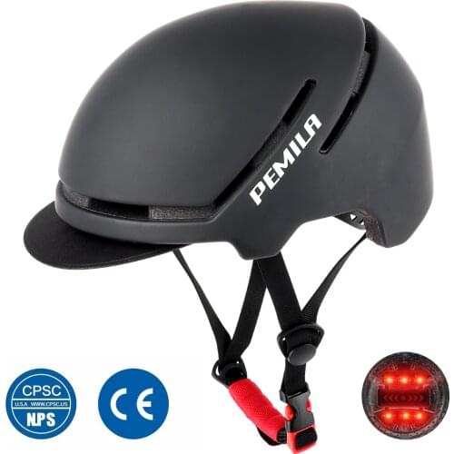 PEMILA Adult Bike Helmet with Rear Light Removable Visor Urban Commuter Cycling Helmet Certified CPSC CE for Men Women