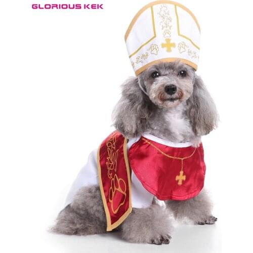 GLORIOUS KEK Pope Dog Costumes Halloween Dog Clothes Pet Dog Cosplay Godfather Suit with Hat Small Dogs Dress Xmas Party Costume
