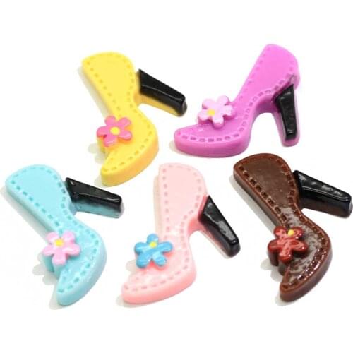 Mix Colors Girls High-heeled Shoes Shape Flat Back Resin Cabochons Accessories DIY Craft Making