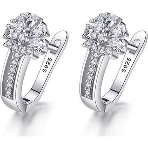 BABYLLNA Fine Jewelry 925 Sterling Silver Earrings Inlaid With Zircon Crystal Flower Earrings Charm Jewelry For Women Wed Gift
