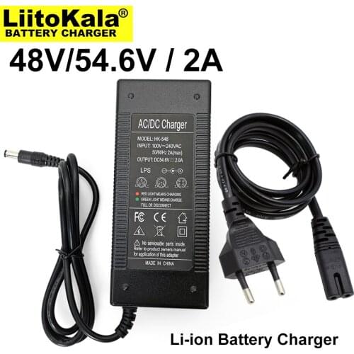 Liitokala 48V/54.6V 2A Charger for 48V 18650 battery pack, 2A/2000mA charging current, INPUT:100-240V Output Interface:5.5*2.1mm