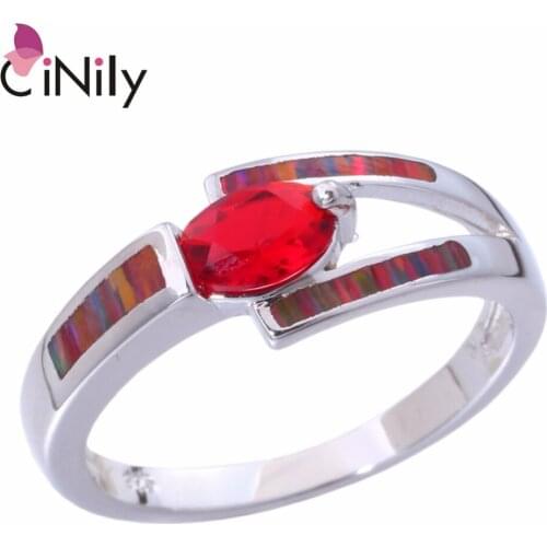 CiNily Created Orange Fire Opal Garnet Silver Plated Wholesale Fashion Jewelry for Women Christmas Gift Ring Size 6-9 OJ9265