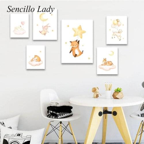 Animal Fox Bunny Nursery Canvas Painting Child Poster Mother Baby Art Print Cartoon Wall Picture Nordic Kids Bedroom Decoration