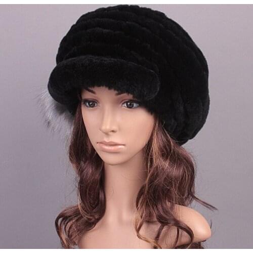 Winter Women Rabbit Fur Hat Fashion Caps Warm Knitted Cotton Beanies Female Fur Caps