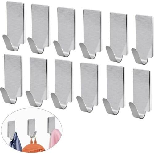 1 Pc Sticky stainless steel towel hook towel rack household kitchen bathroom wall hook self-adhesive stainless steel simple hook
