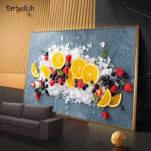 1 Pieces Modern Kitchen Home Decor Wall Art Posters For Living Room Oranges And Berries On Ice Fruits Picture HD Canvas Painting