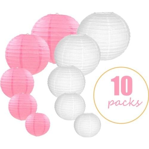 10 Pcs/set 6"-14" White Pink Chinese Paper lampion Lantern Assorted Sizes Round Paper Lanterns Wedding Party Hanging Decor bolas