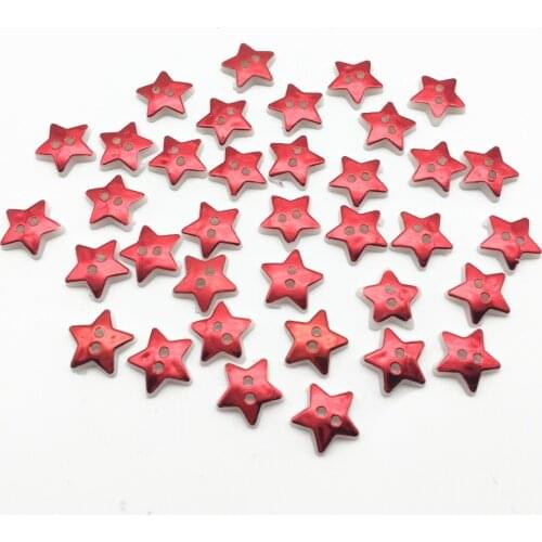 100pcs 12.5mm Metallic Shiny Red Star 2 Holes Sewing Dress Buttons Shirt Apparel Accessories Scrapbook Christmas DIY Crafts