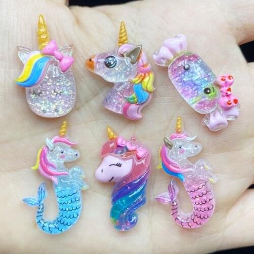 100Pcs Resin Lovely Mixed Unicorn / candy Flatback Cabochon Scrapbook Kawaii DIY Embellishments Accessories C01