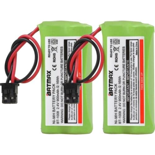2Pcs 2.4V 900mAh BT-1008 Battery for Uniden BT1008 BT-1008 BT1016 BT-1016 BT1021 BT-1021 WITH43-269 WX12077 Sanyo CAS-D6325 CASD