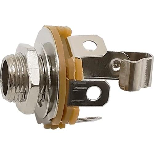 2Pcs Metal 6.35mm Female Jack Mono Sophomore Core 1/4'' 2 Pole Socket Audio with Switch Microphone Solder Connector