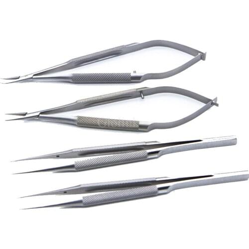 4pcs/set Ophthalmic Microsurgical Instruments 12.5cm Scissors+Needle Holders +Tweezers Stainless steel Surgical Tool