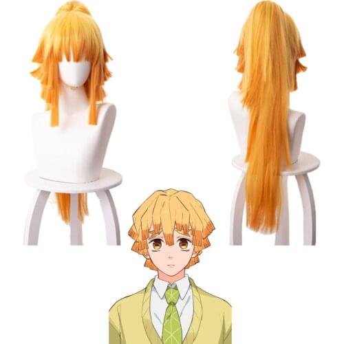 Anime Demon Slayer: Kimetsu No Yaiba Agatsuma Zenitsu Cosplay Wig Yellow High Temperature Resistant Synthetic Hair Halloween