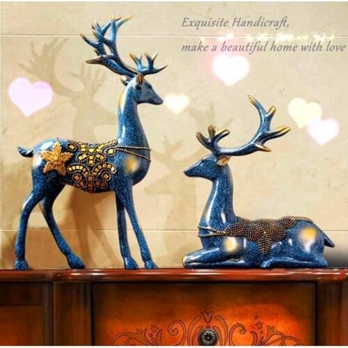 Free Shipping Exquisite Home Decor Deer Statues Wedding Decoration Vintage Handicraft Antique Resin Lovers Animal American Style