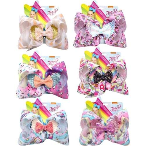 7" Jojo Siwa Large Unicorn Hair Bows with Clips for Kids Girls Glitter Bowknot Jojo Bows Hairpin Party Hair Accessories