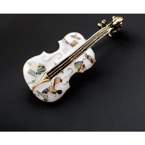 Elegant Black/White Violin Enamel Bronze Brooches Unisex Gothic Musical Instruments Metal Lapel Pins Cloth Art Jewelry Accessory