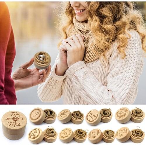 Rustic Wood Engagement Wedding Ring Box Personalized Storage Holder Wedding Ring Bearer Box Decoration 52*52*42mm