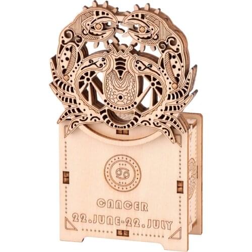 DIY 3D Wooden Creative Puzzle Model Building Kits Music Box Hand Crank Musical Zodiac Cancer Decor Toys