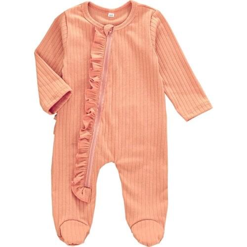 0-6M Newborn Infant Baby Boy Girl Autumn Clothes Solid Ruffle Knit Romper Long Sleeve Jumpsuit Outfits Clothes TELOTUNY 2020